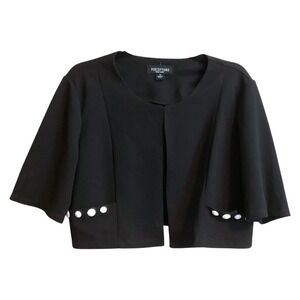 Perceptions Short Jacket Womens Black Open Size 14 Pockets White Buttons